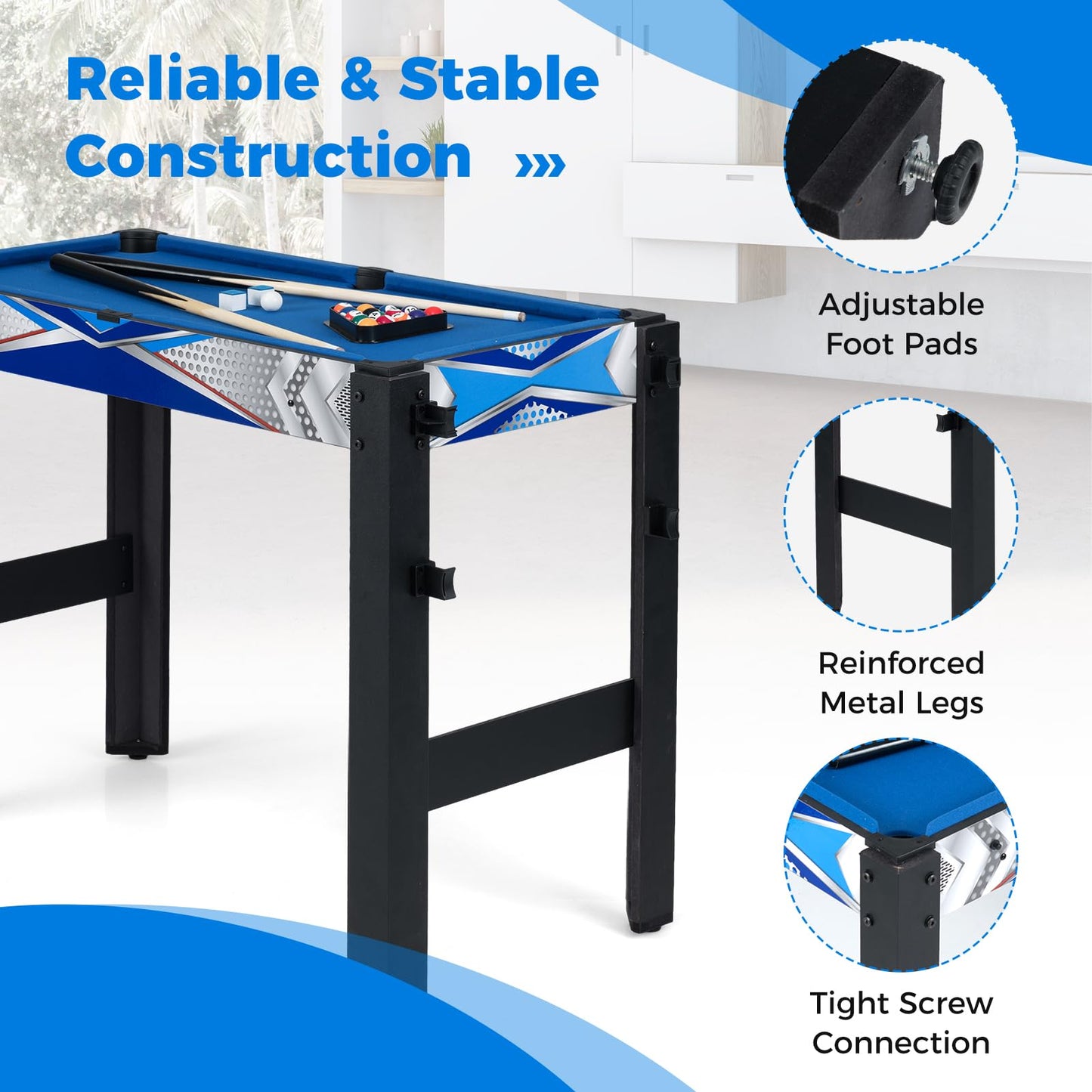 Multi Games Table, 6 in 1 Combo Tables with Air Hockey, Billiards, Table Tennis