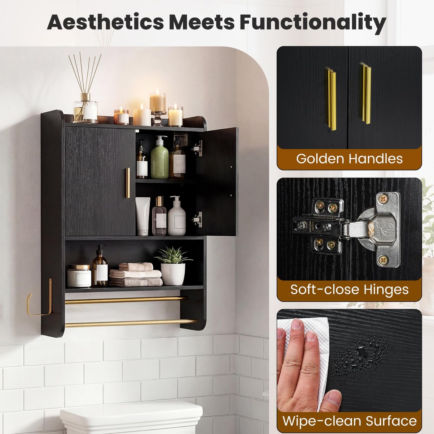 Bathroom Wall Cabinet with Open Shelves and Adjustable Shelf