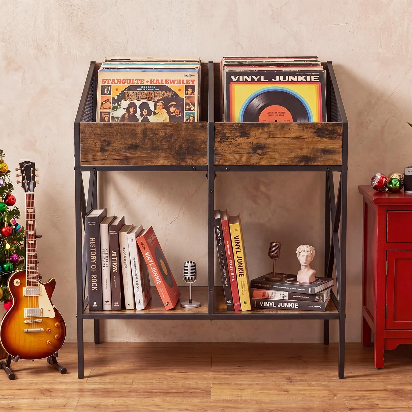 Record Player Stand, 2-Tier Turntable Stand End Side Table with 4 Display Shelves