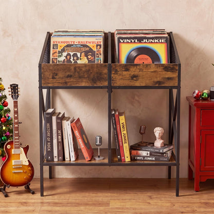 Record Player Stand, 2-Tier Turntable Stand End Side Table with 4 Display Shelves