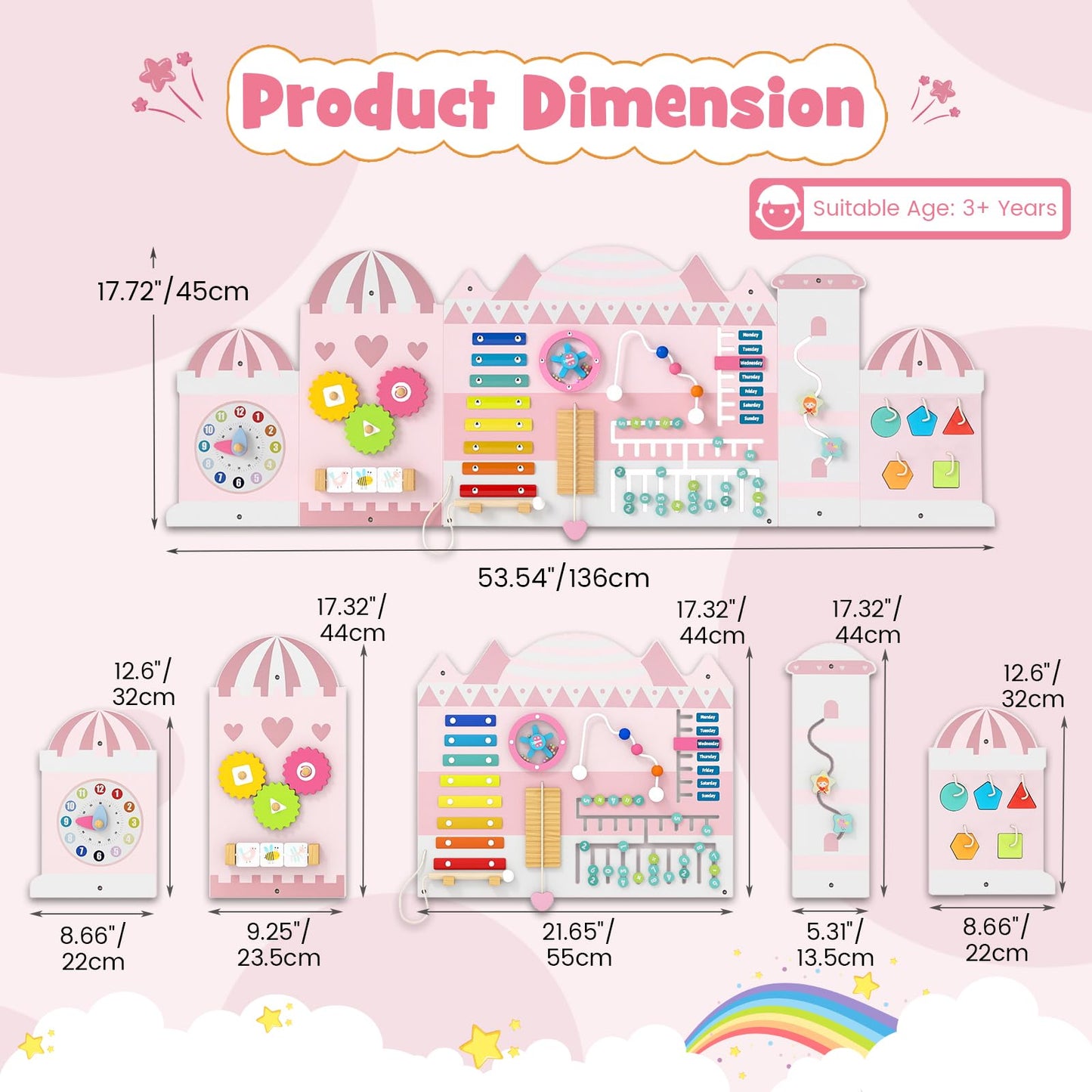 Castle Sensory Wall, 11 in 1 Activity Wall Busy Board Panels Montessori Toddler