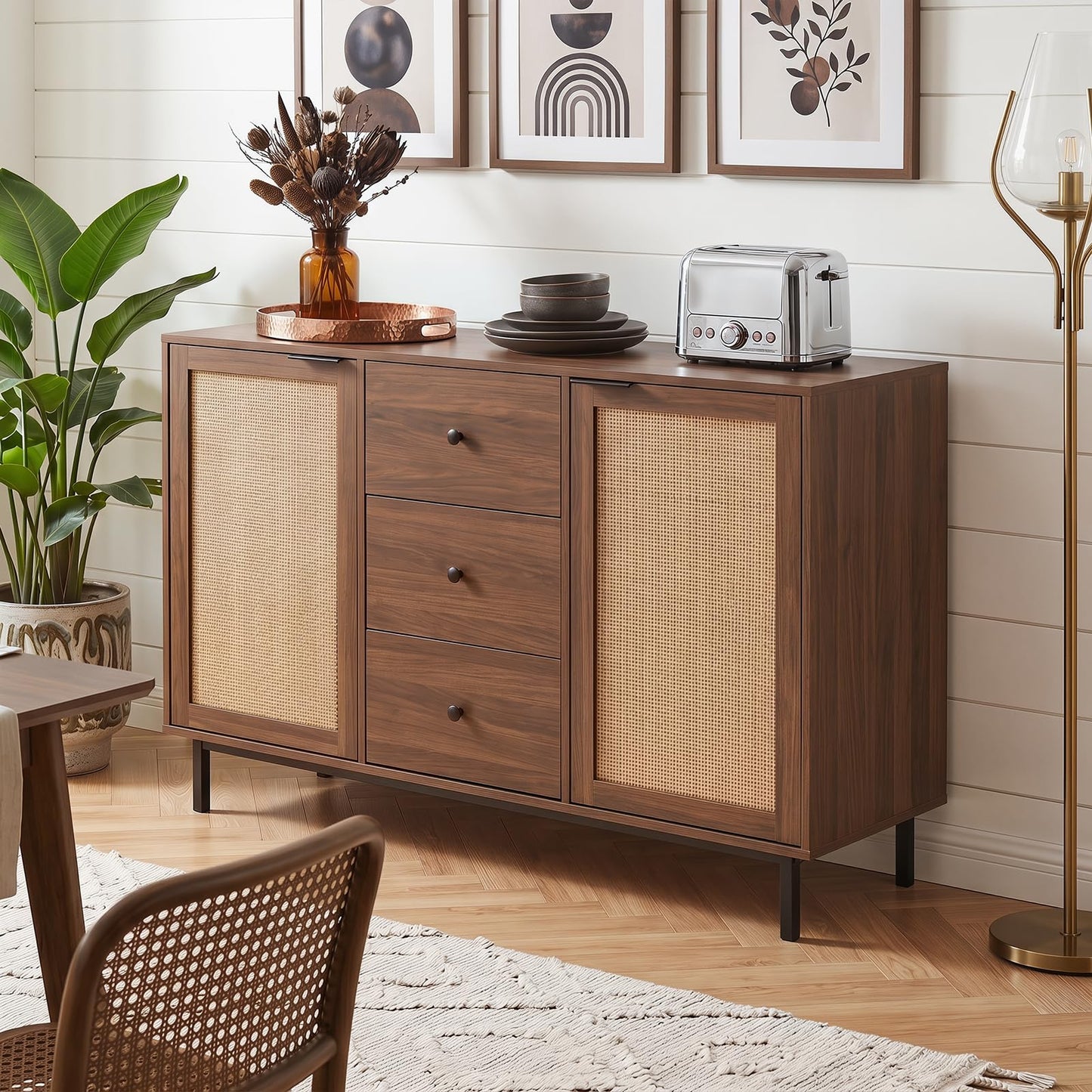 Wooden Storage Cabinet, Rustic Console Table, Freestanding kitchen Cupboard Organizer Unit