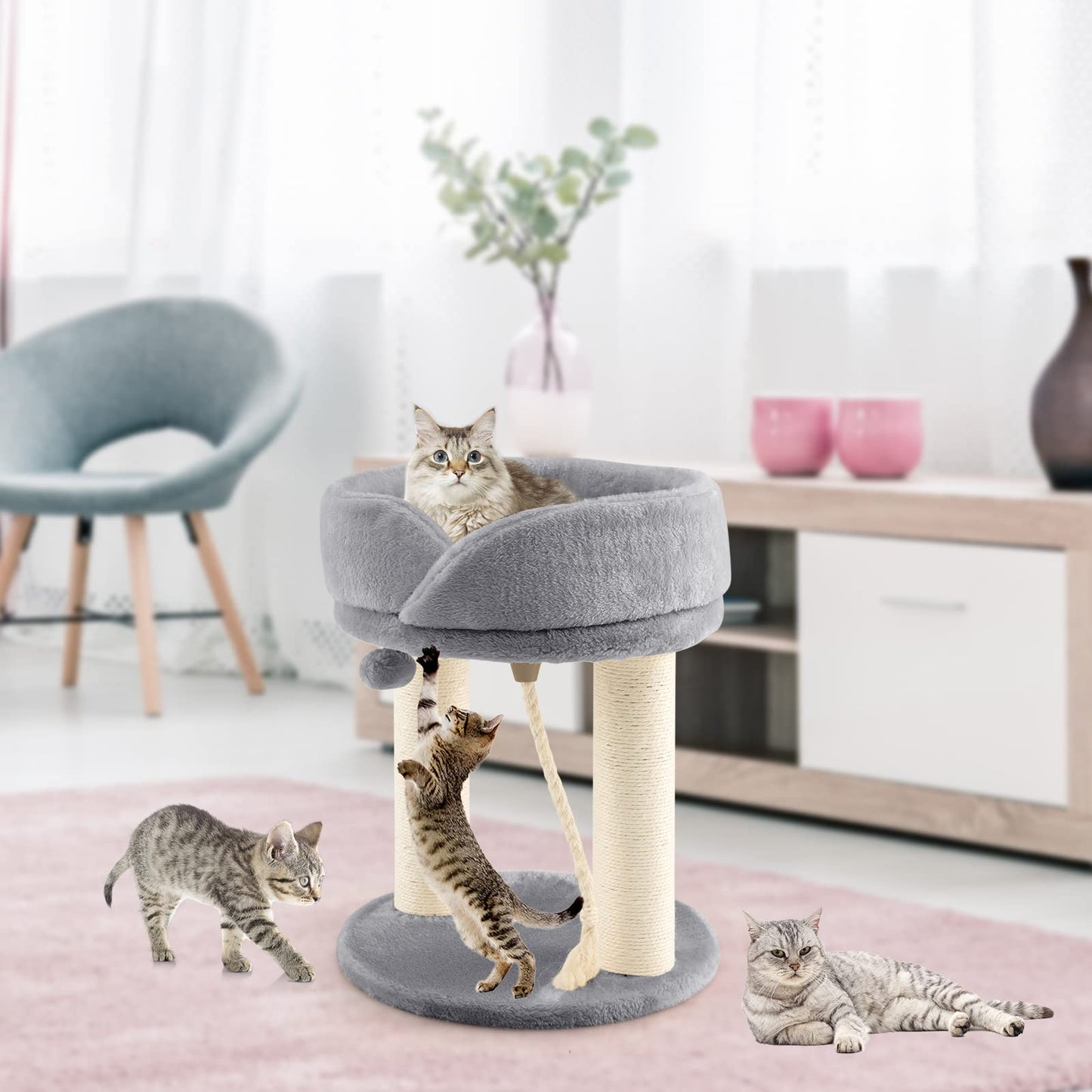 2-Tier Compact Cat Climbing Tower with Plush Top Perch Bed