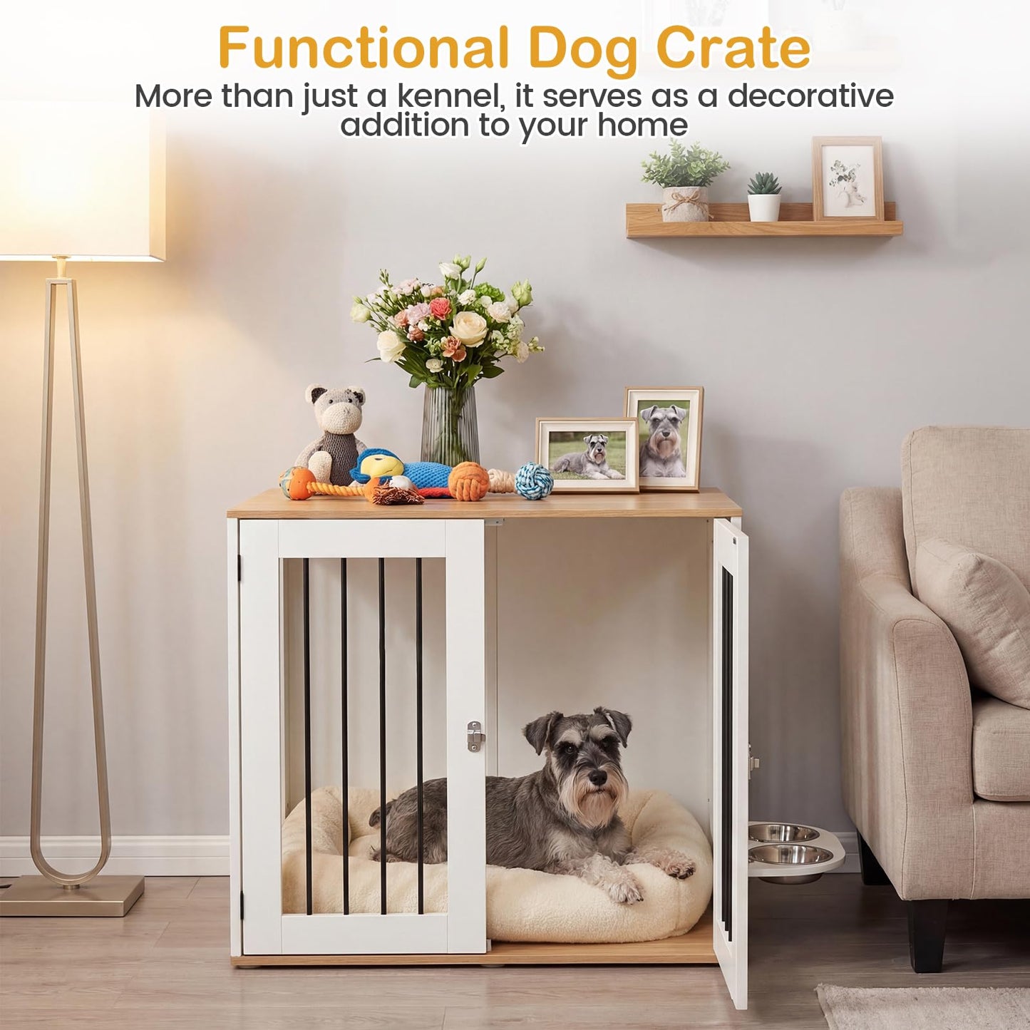 Dog Crate Furniture, Wooden Dogs Cage | 80cm Indoor Puppy Kennel Pet House Side Table