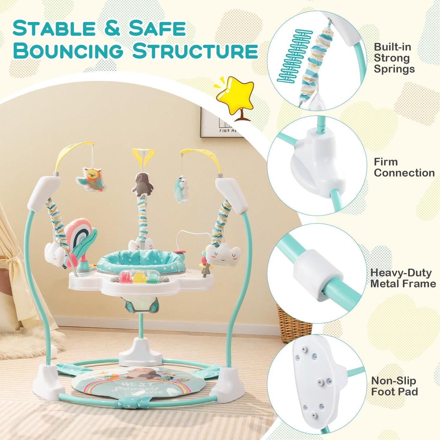 Height Adjustable Infant Activity Center with 360° Rotary Seat