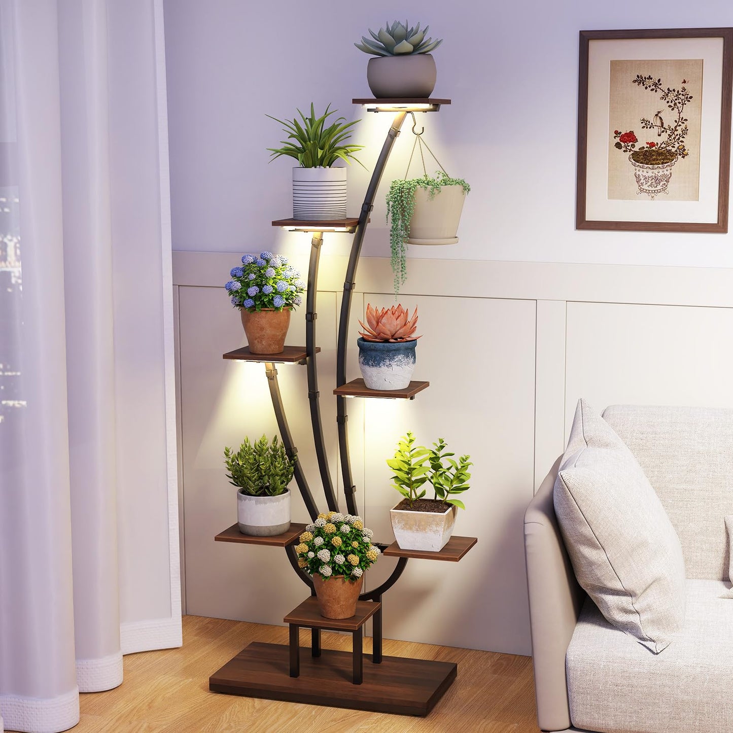 146/155CM Tall 8-Tier Corner Metal Plant Shelf for Multiple Plants