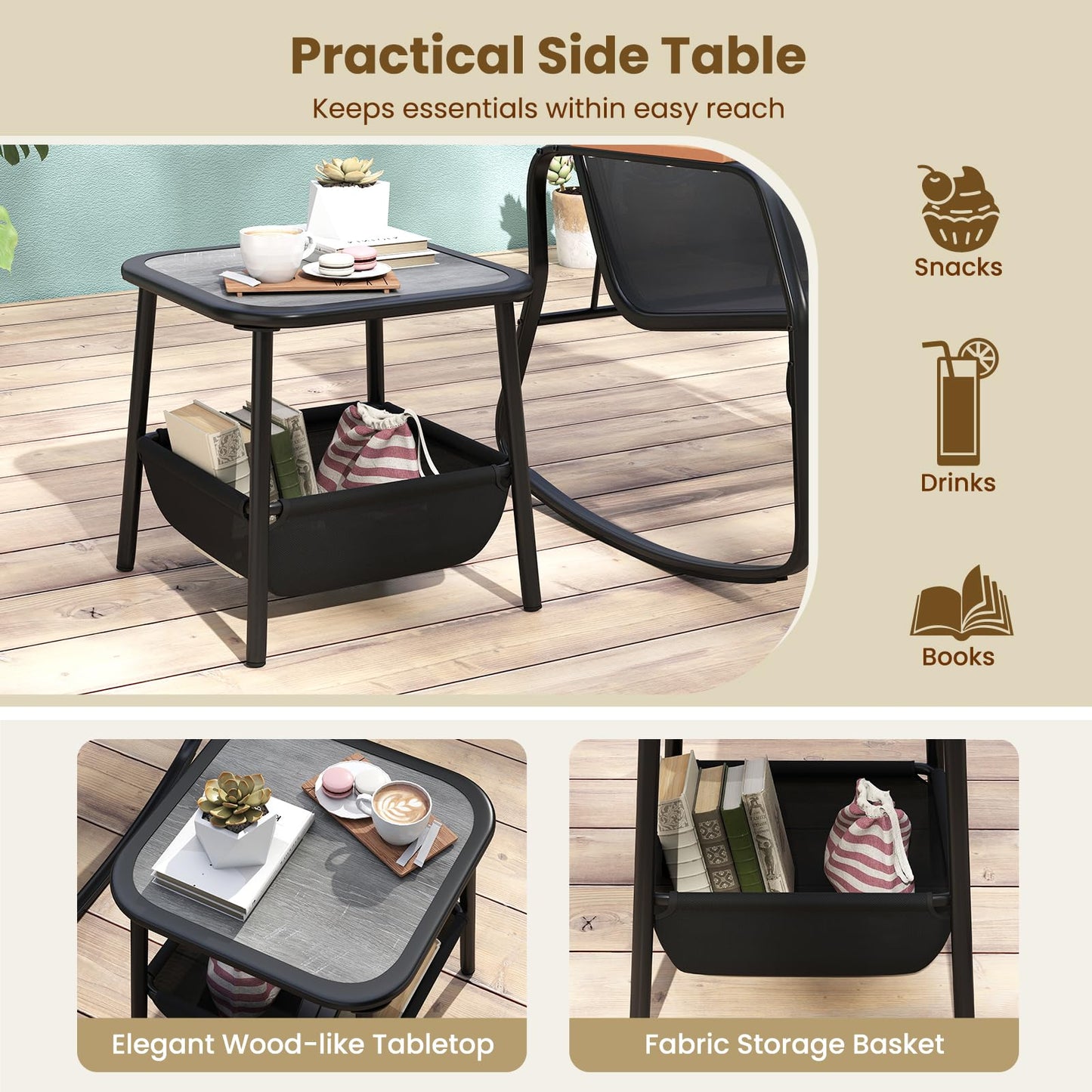 3-Piece Patio Bistro Set, Garden Furniture Set with Coffee Table and Chair