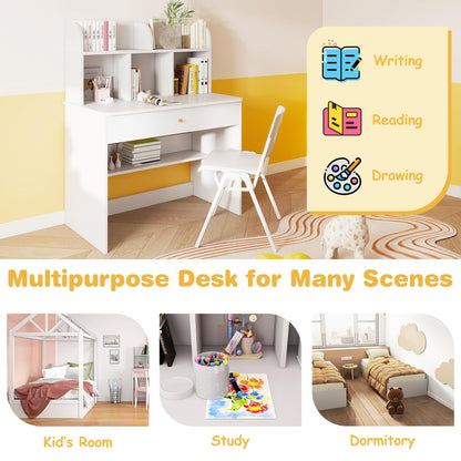 Kids Wooden Study Desk with Hutch and Drawer