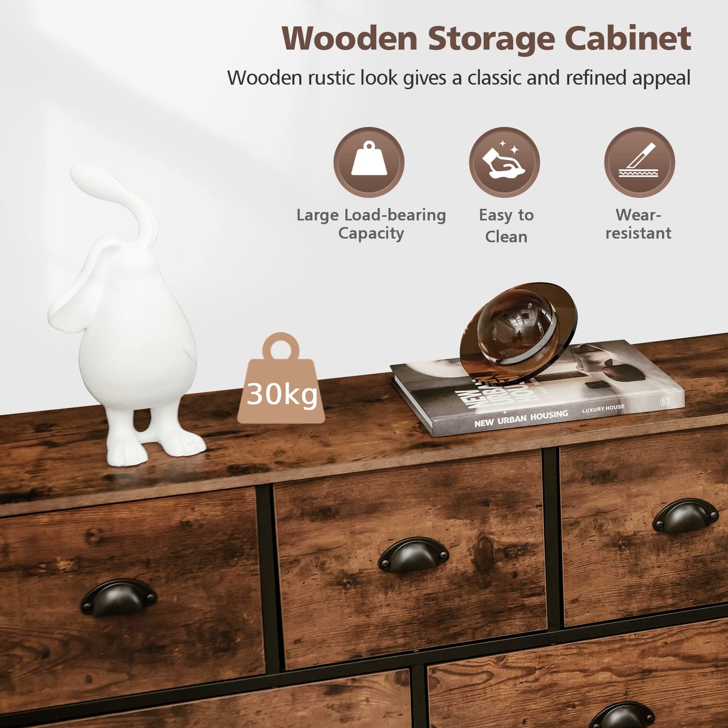 5 Drawer Multifunction Dresser with Foldable Drawers and Wooden Top