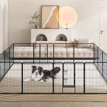 16 Panel 80cm Height Pen Fence with Lock and Large Door