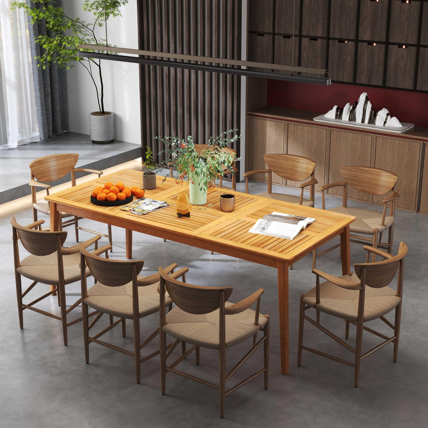 Outdoor Dining Table with Umbrella Hole for Balcony Backyard Deck Lawn