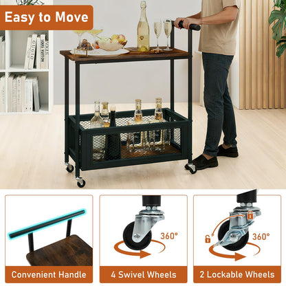 Rolling End Table with Handle 2-Tier Sofa Side Table with Open Shelf