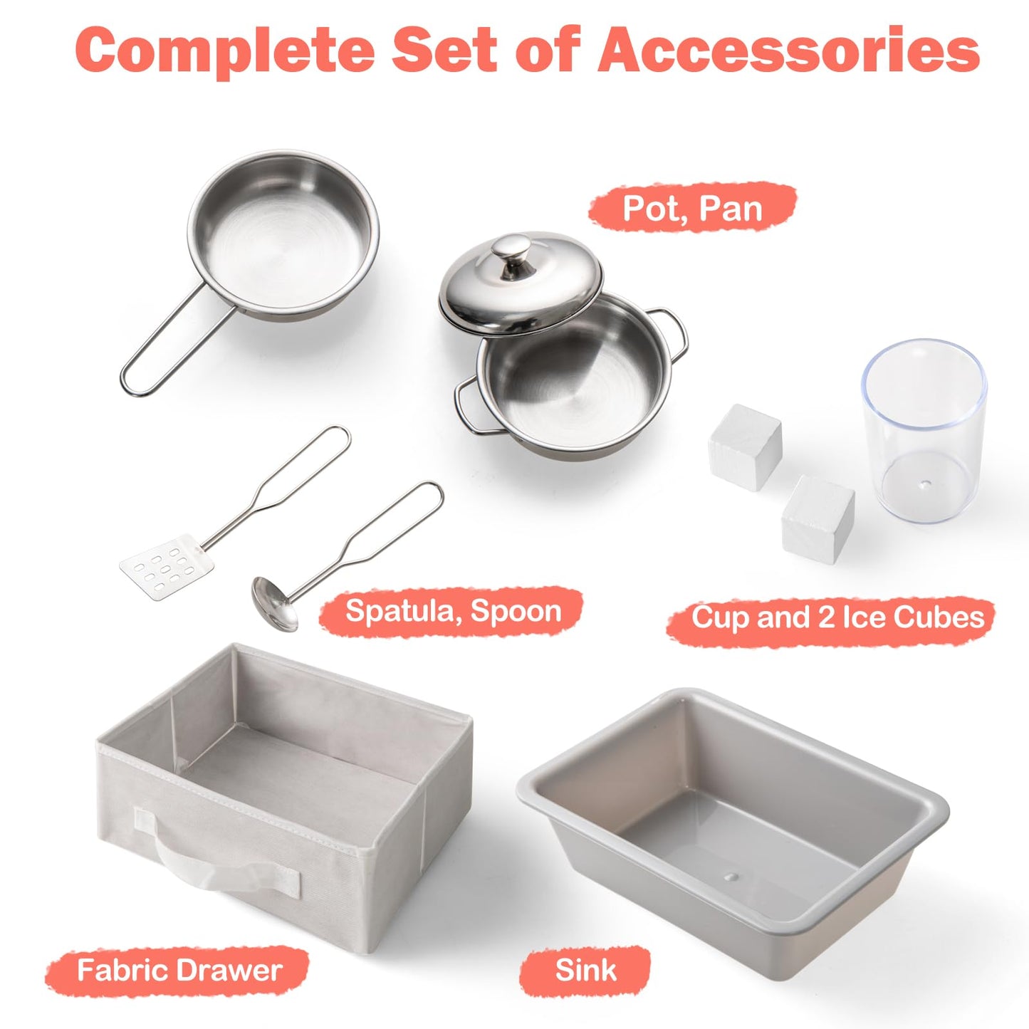 Kids Wooden Kitchen Playset Pretend Play with Chalkboard and Ice Maker