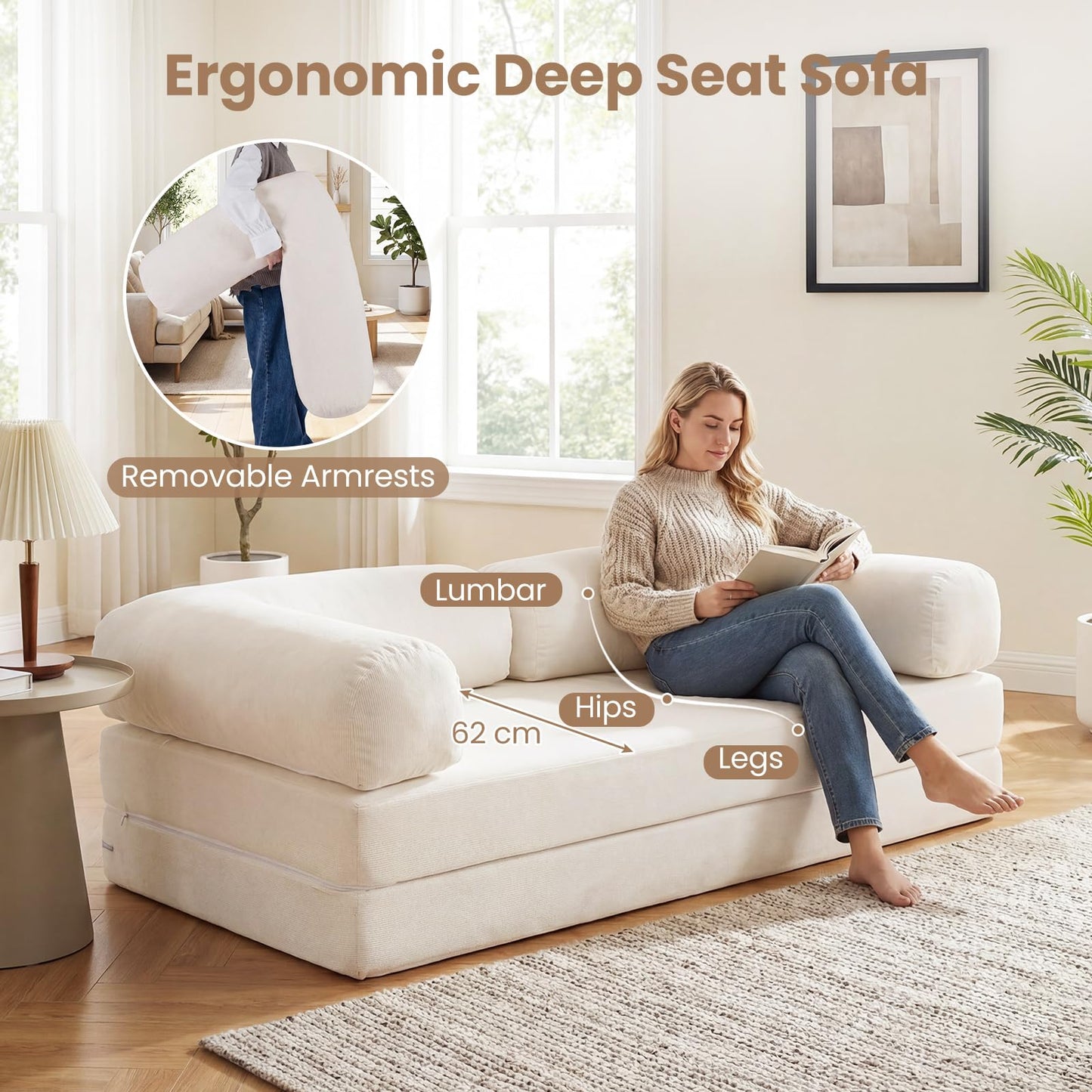 Folding Sofa Bed Double, 4-in-1 Convertible Sleeper Chair Futon Couch Bed