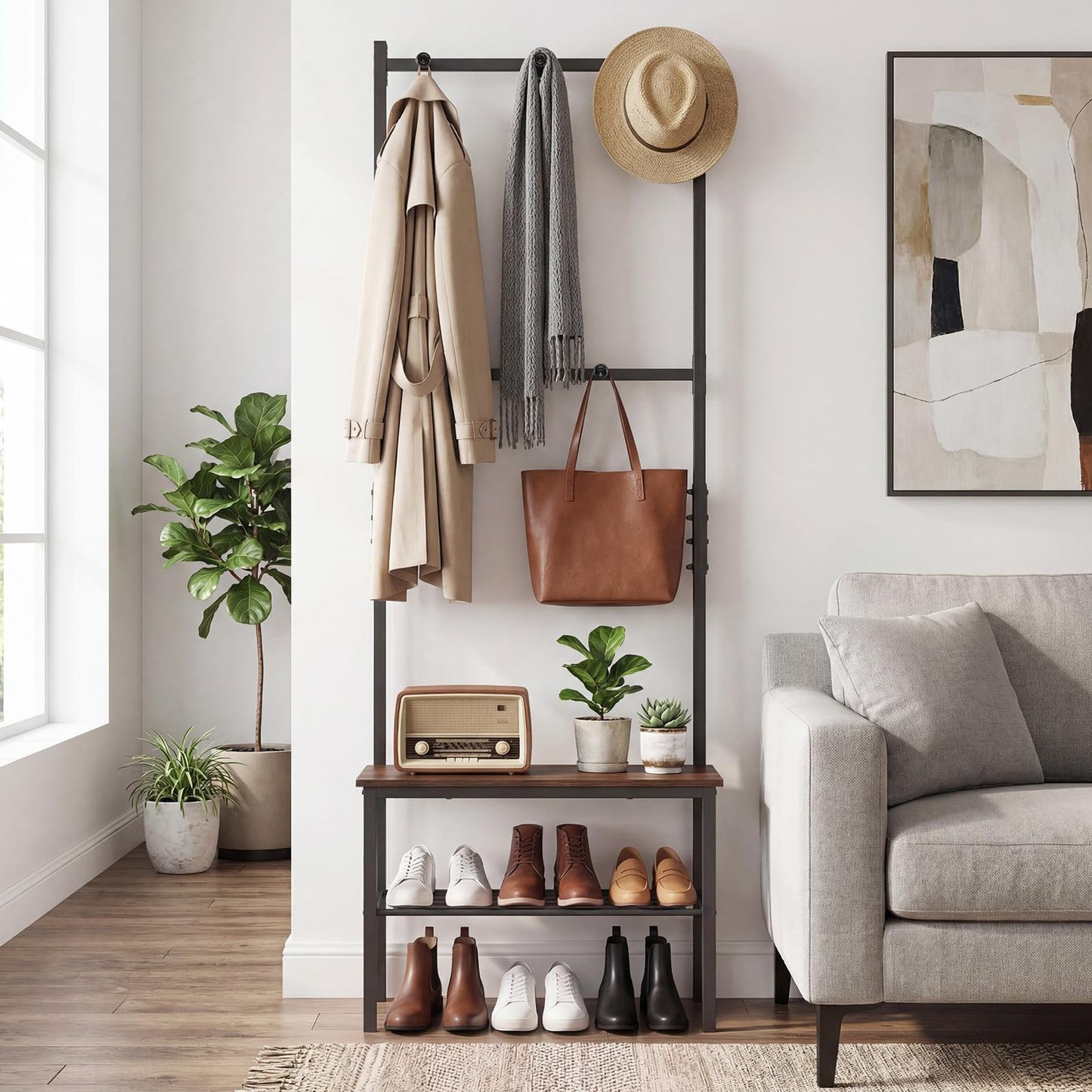 Coat Rack with Shoe Storage Bench, Freestanding Hall Tree Coat Stand with Hooks