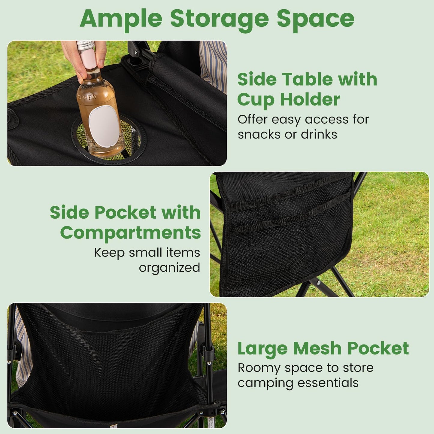 2 Pack Oversized Folding Camping Chair with Side Table and 2 Storage Pockets