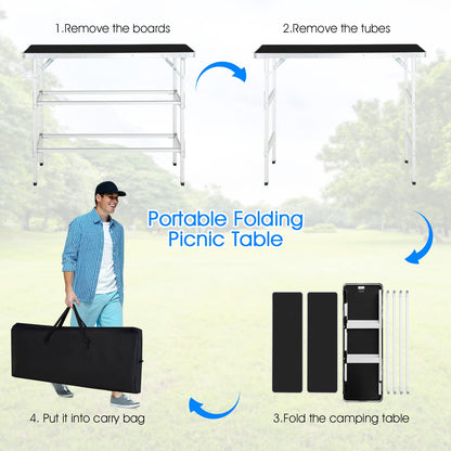Aluminum Portable Picnic Table with 2 Tier Open Shelves