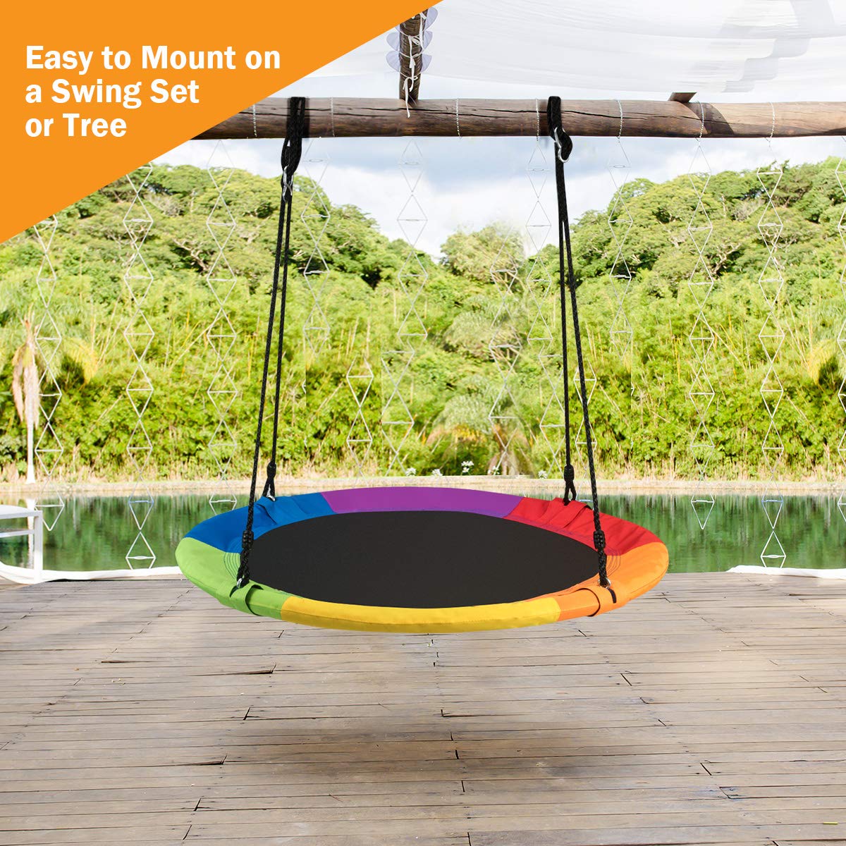 Hanging Tree Swing Seat with Length Adjustable Ropes