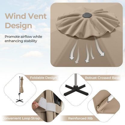360° Rotation Offset Banana Umbrella with Tilted Design Sun Shade for Patio Market