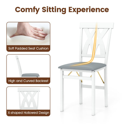 Folding Wooden Dining Chair Set of 2 Faux Leather Upholstered Chairs