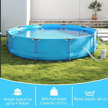 10/12 Feet Round Outdoor Framed Pool Set with Filter Pump
