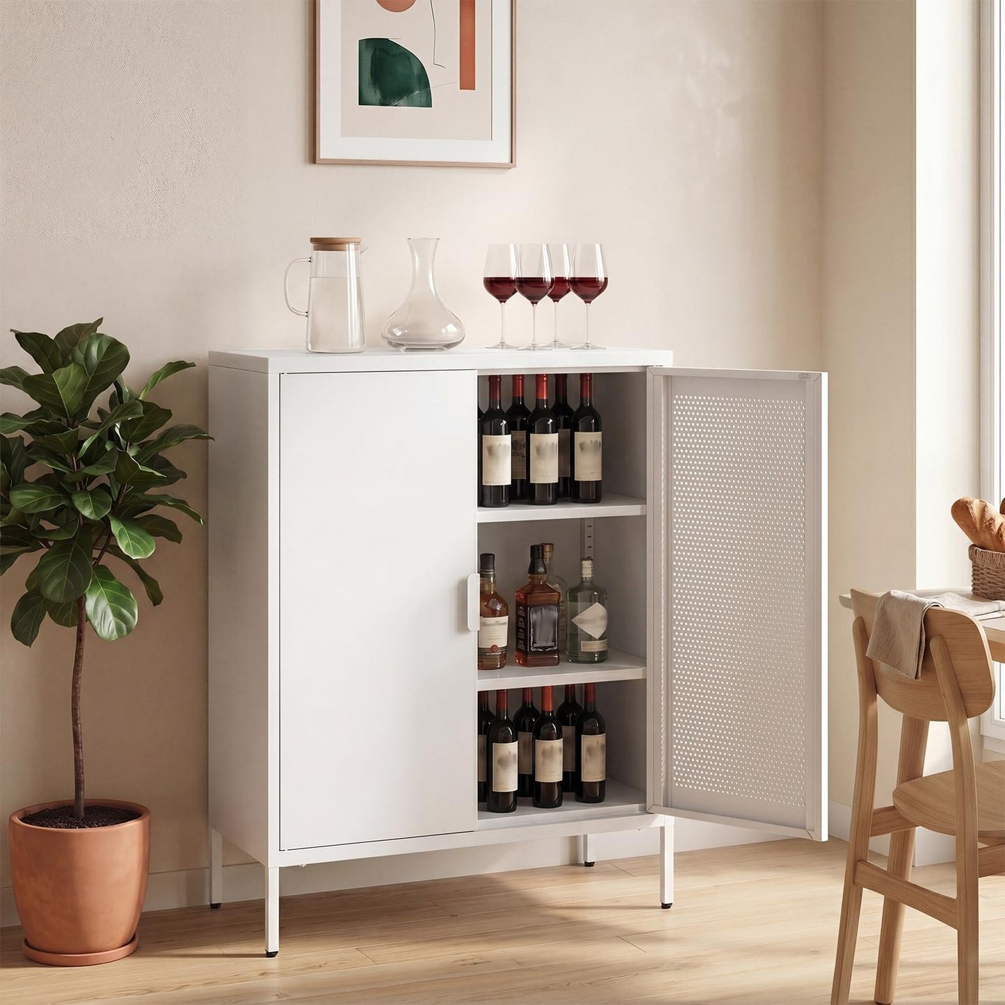 Metal Buffet Sideboard with 2 Doors and Adjustable Shelves