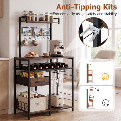 Baker's Rack, Microwave Stand with Wine Rack and Glass Holders