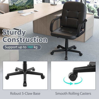 Leather Office Chair PU Upholstered Swivel Chair with Ergonomic Back and Curved Armrests