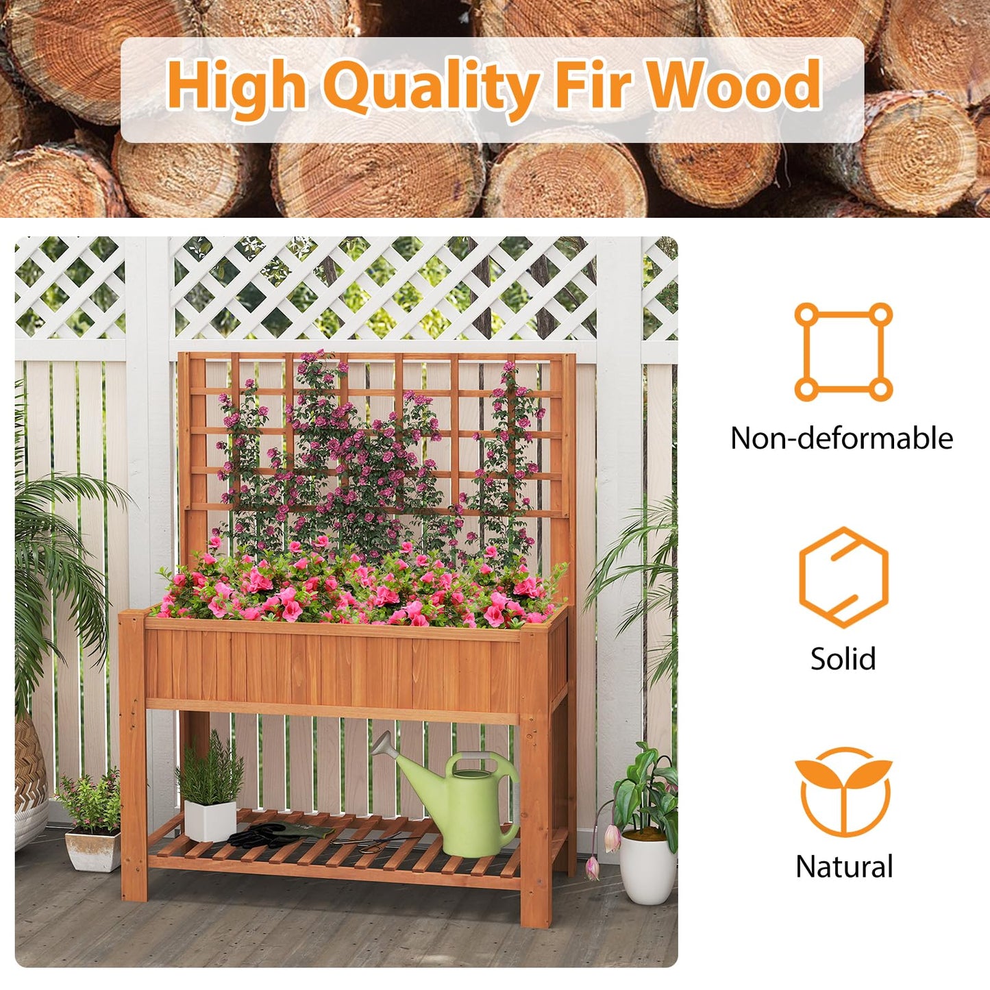 2 Tier Raised Garden Bed with Trellis for Climbing Plants Vines Fruit