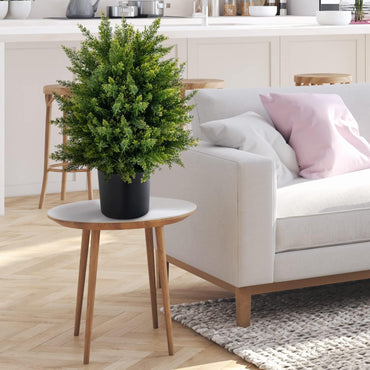 Set of 2 Artificial Cedar Topiary Ball Trees with Cement Pot