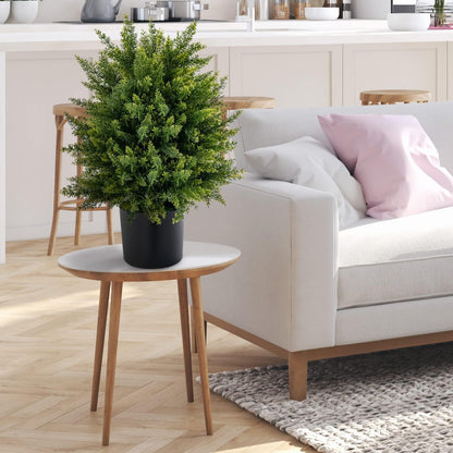 Set of 2 Artificial Cedar Topiary Ball Trees with Cement Pot