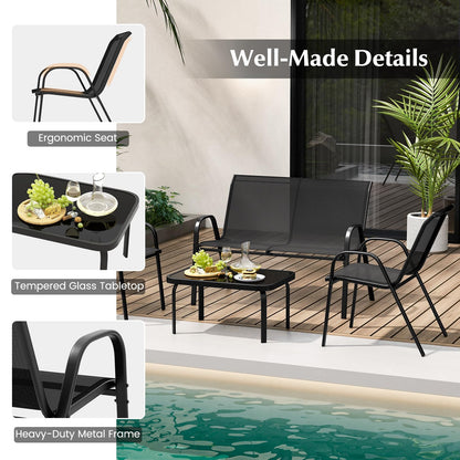 4-Piece Garden Furniture Set, Metal Frame Patio Conversation Set with Loveseat