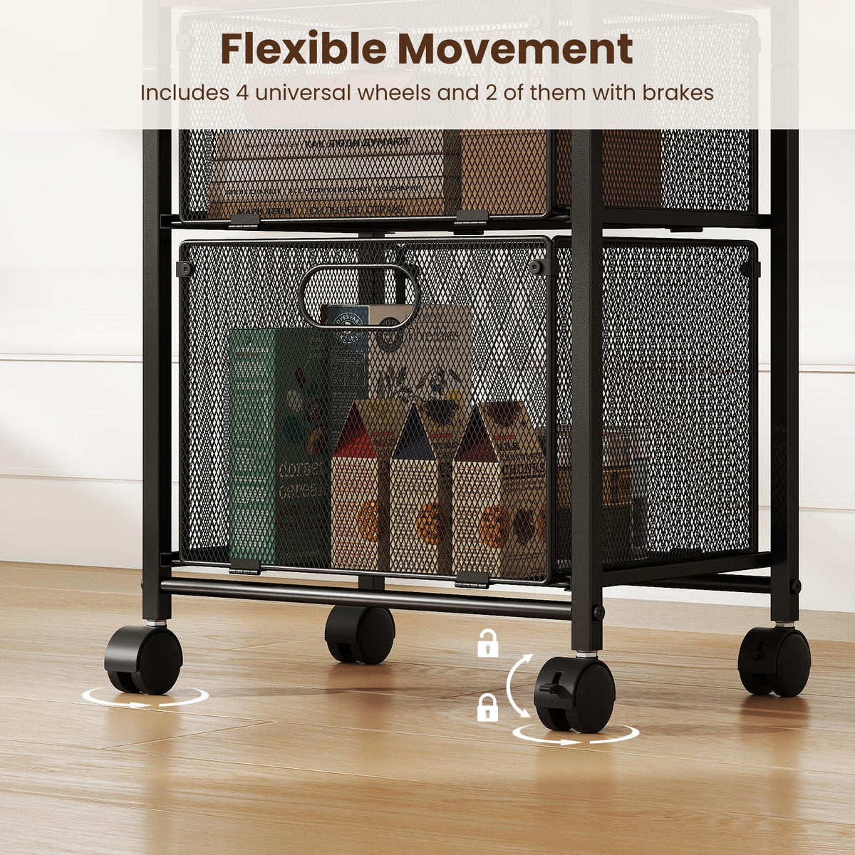 Rolling File Utility Cart with 2 Drawers and Lockable Wheels for Home Office