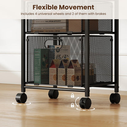 Rolling File Utility Cart with 2 Drawers and Lockable Wheels for Home Office