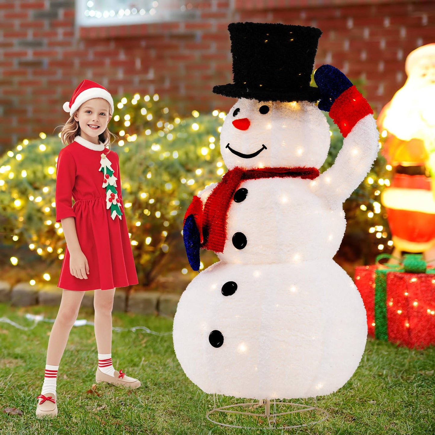 Pre-Lit Christmas Snowman with 120 Built-in LED Lights for Lawn