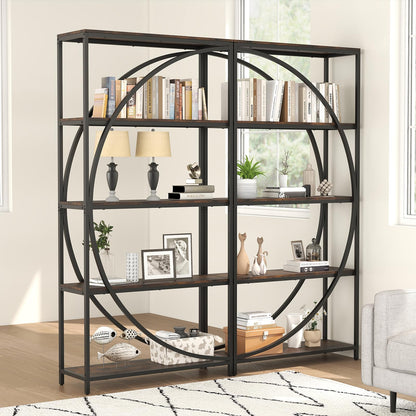 5-Tier Industrial Etagere Bookshelf with Open Storage Shelves and Arc-Shaped Design