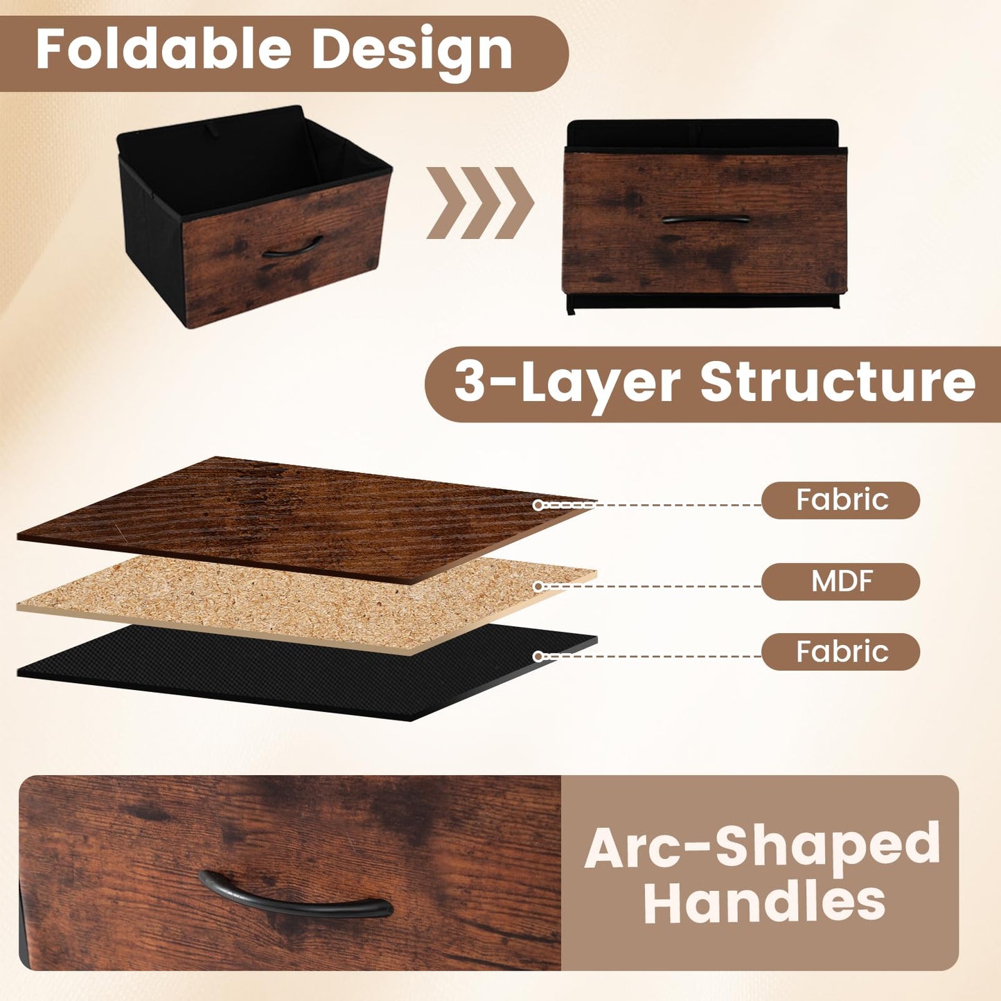 4 Drawers Dresser Fabric Storage Tower with Wooden Top for Entryway Living Room and Closet