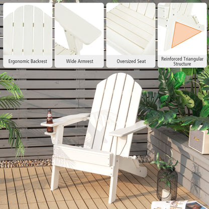 Weather Resistant Folding Adirondack Chair with Built-in Cup Holder