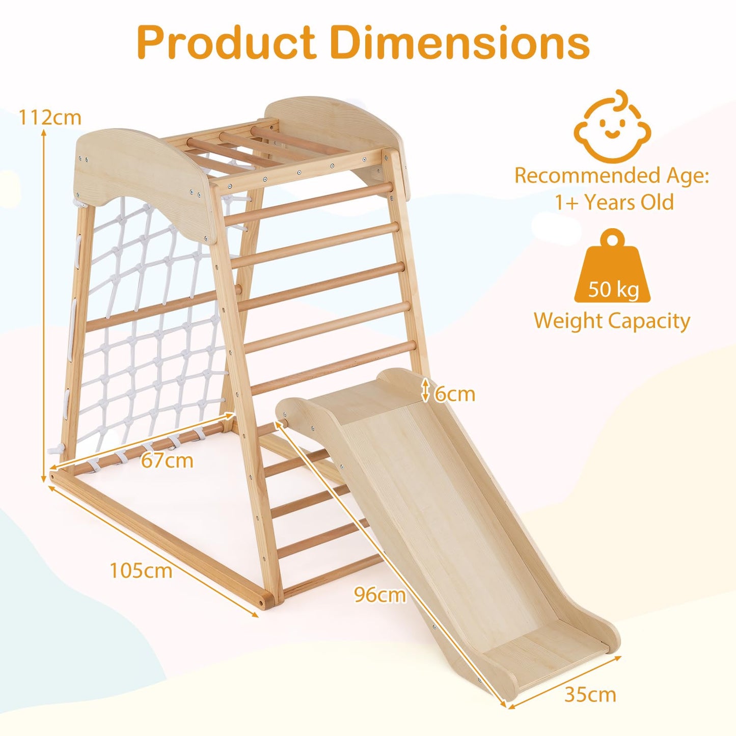 4-in-1 Jungle Gym Wooden Indoor Toddler Playground