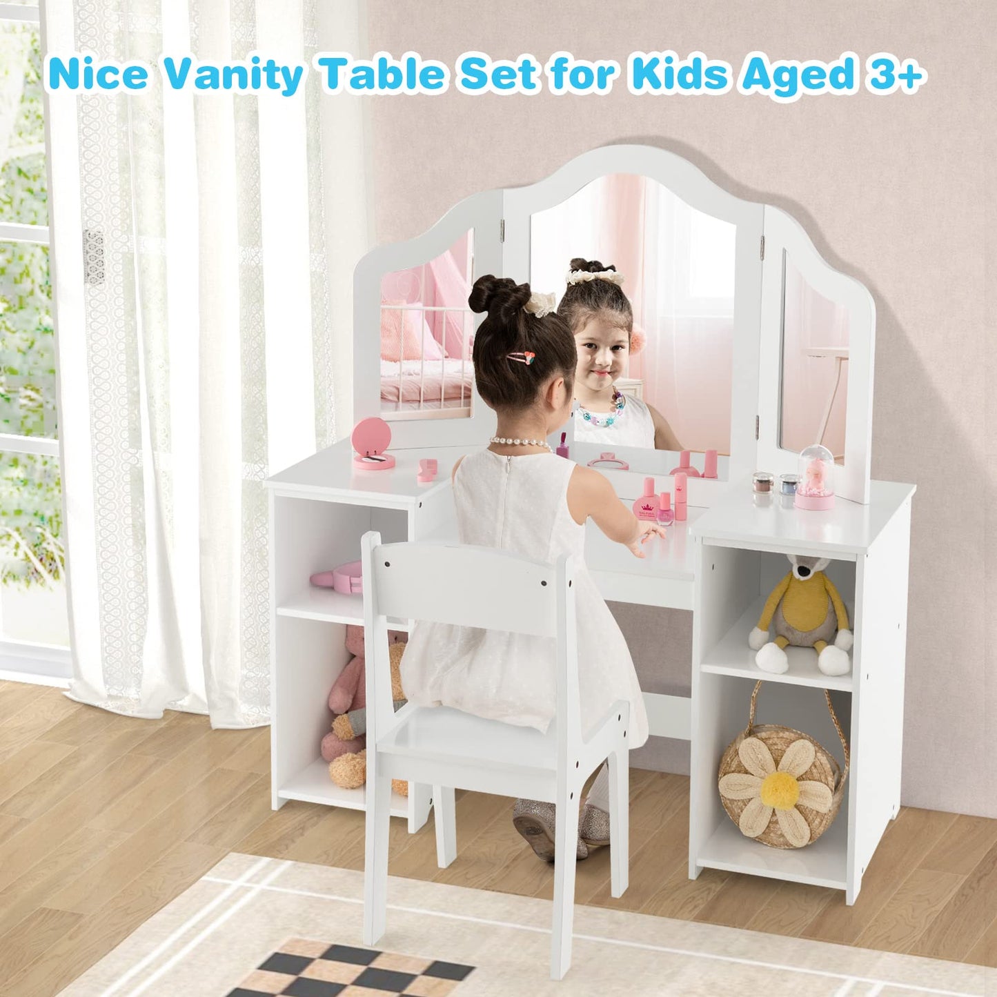 Children Dressing Table with Stool for Playroom Bedroom