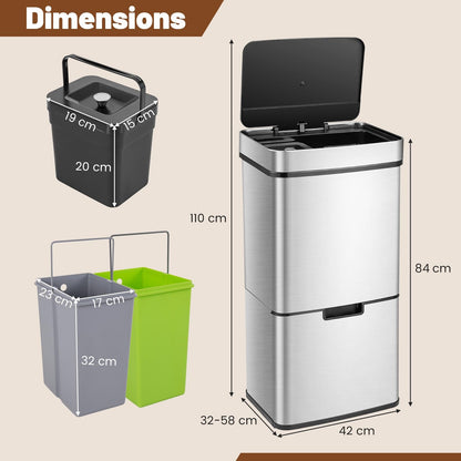 72L Stainless Steel Trash Can Motion Sensor Garbage Bin