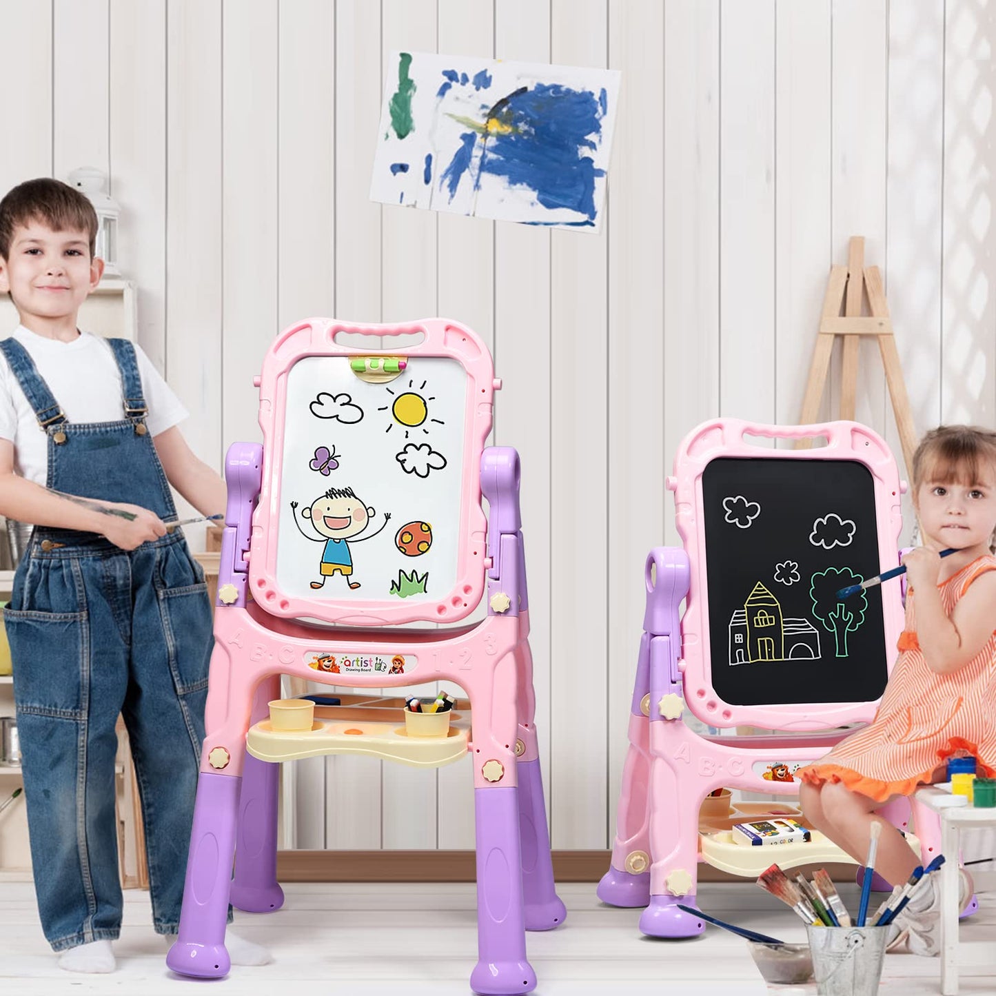 Kid's Double Sided Boards Easel Magnetic Painting Art