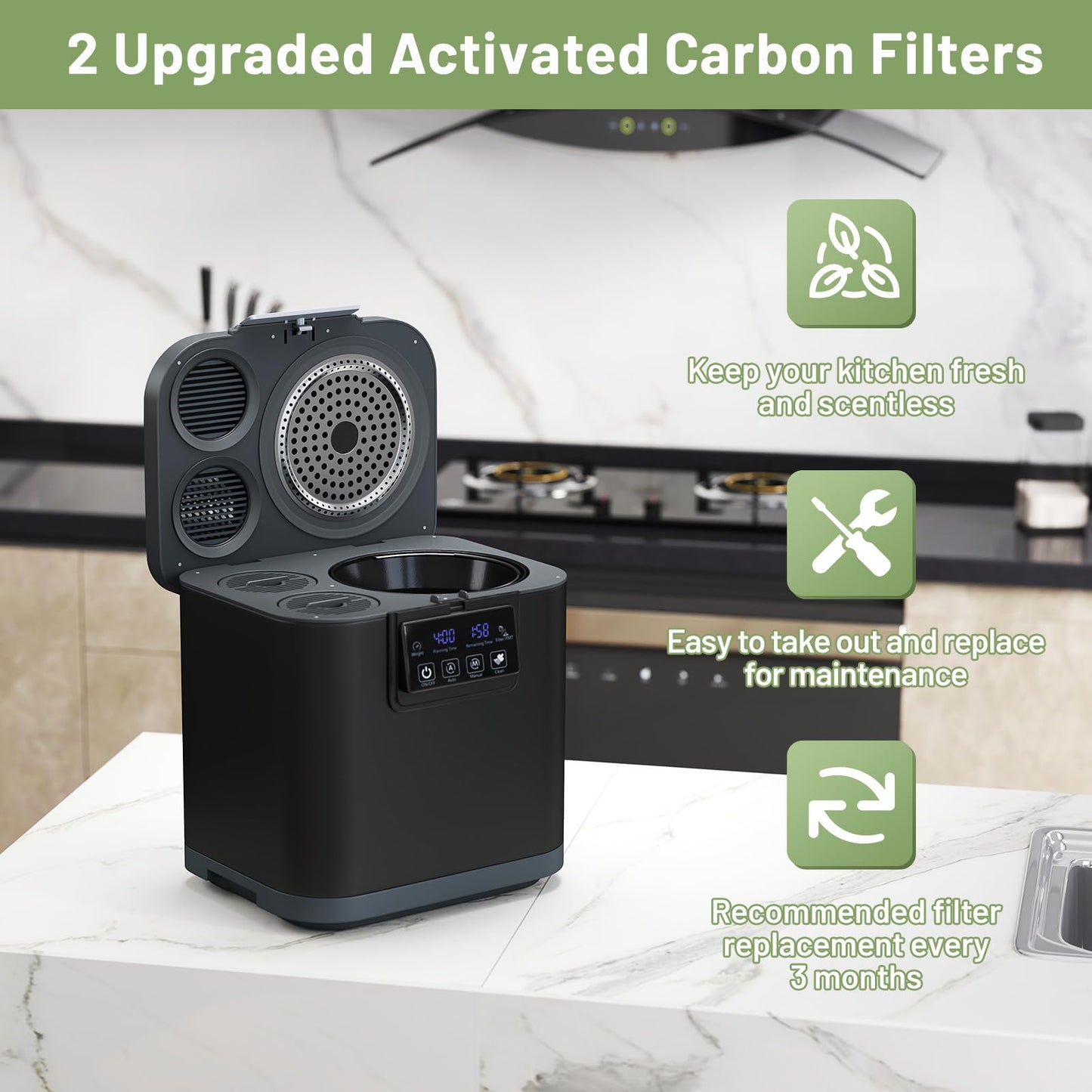 4L Electric Composter with Lid and Auto-Cleaning for Kitchen