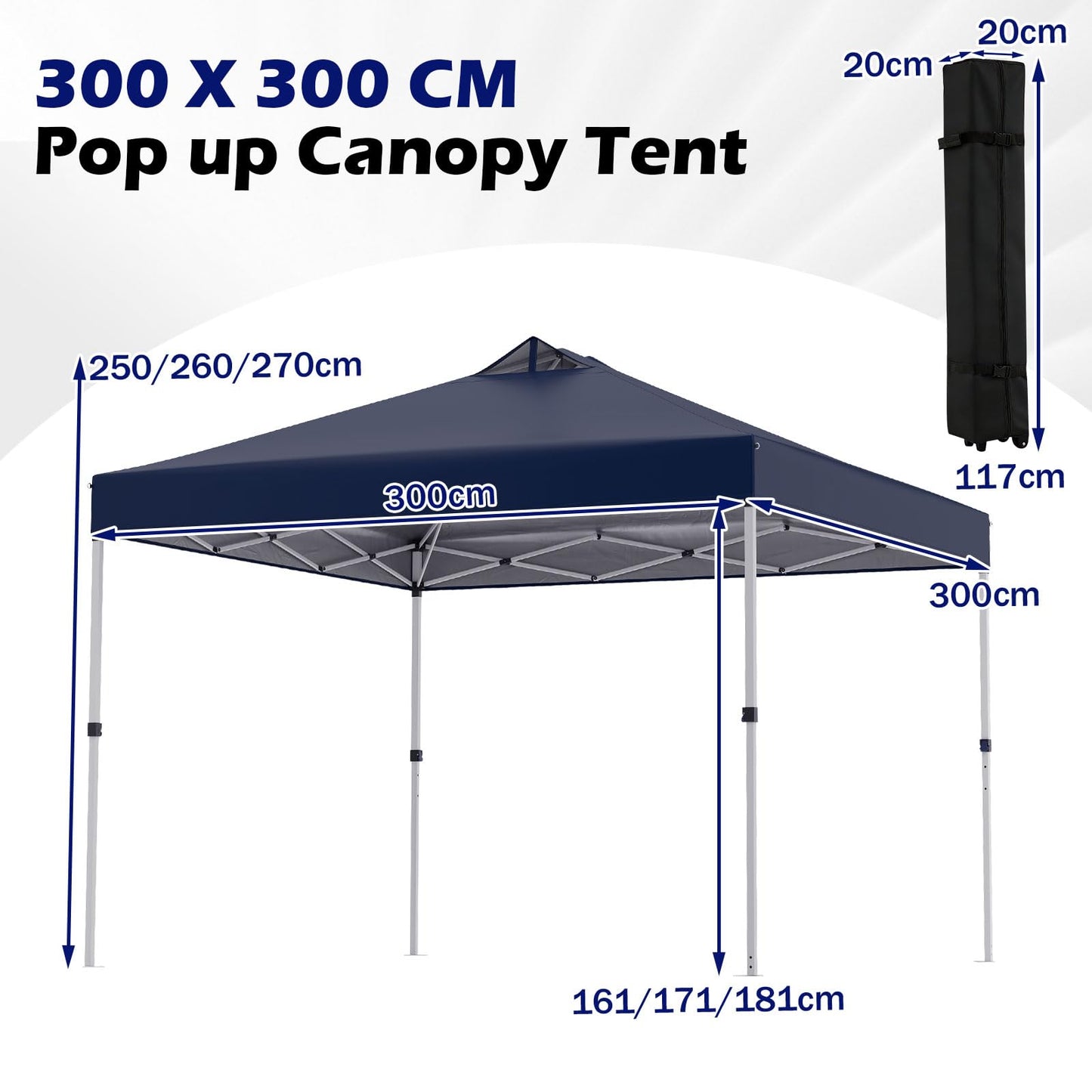 300 x 300 cm Pop up Canopy Tent 1 Person Easy Setup Gazebo Shelter with 1 Button Push