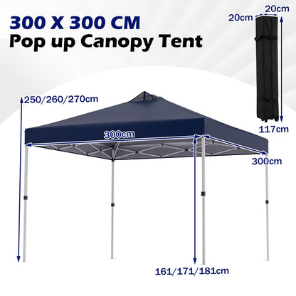 300 x 300 cm Pop up Canopy Tent 1 Person Easy Setup Gazebo Shelter with 1 Button Push