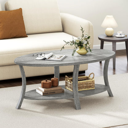 Oval Coffee Table 2-Tier Center Table with Storage Shelf