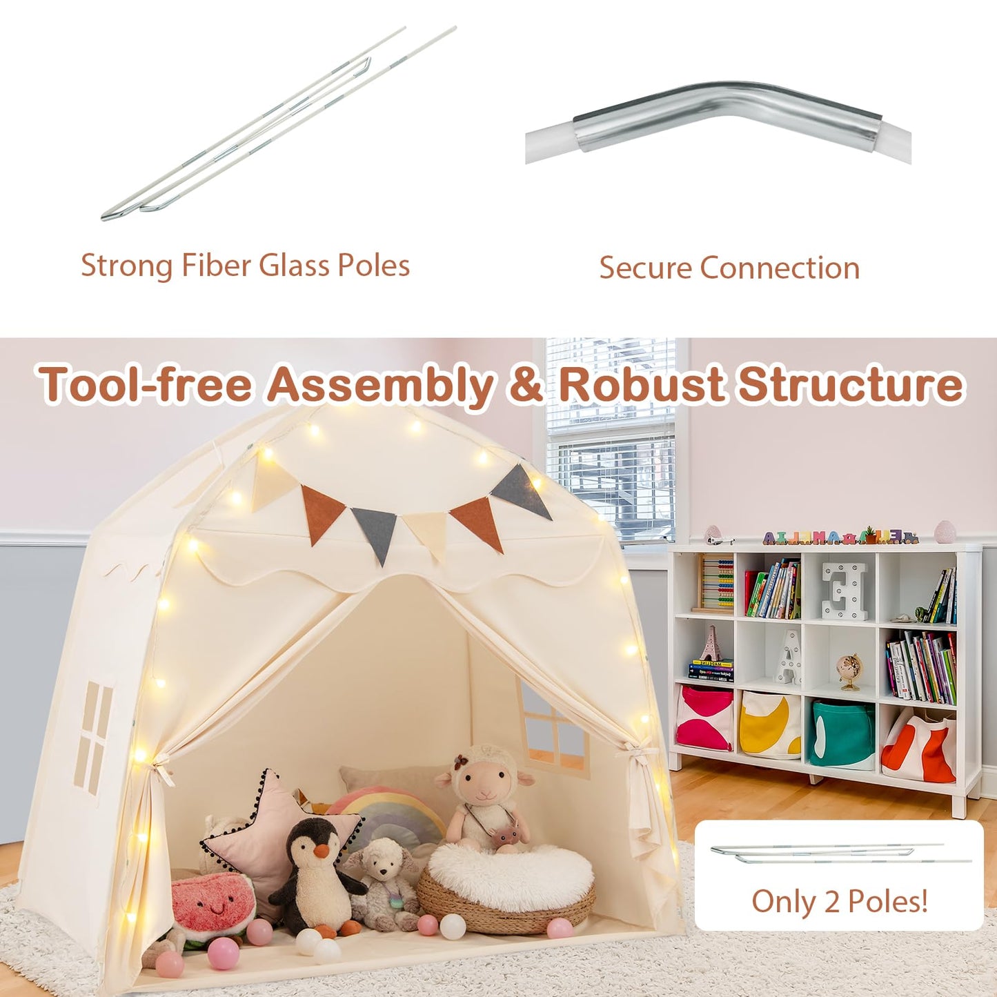 Kids Play Tent Bed Tent Extra Large with Lights for 3-12 Years Old