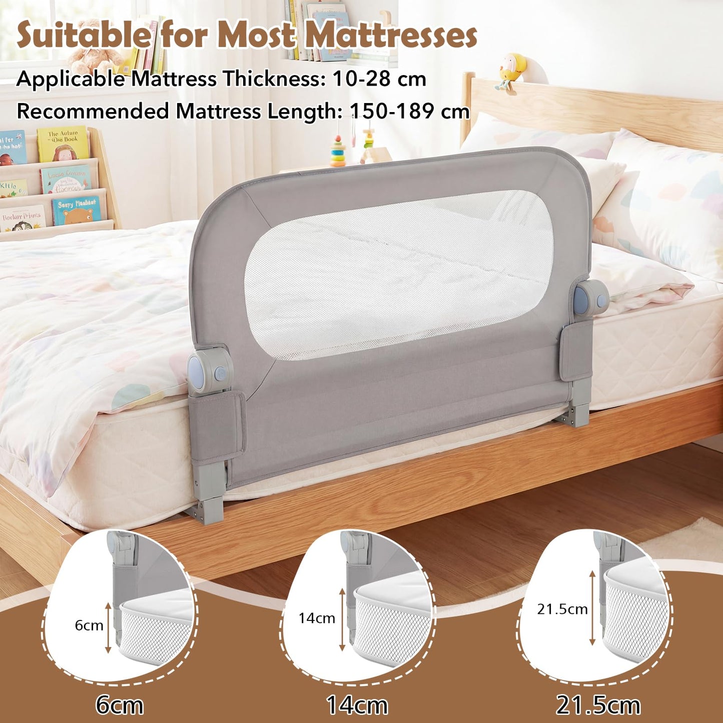 80/120/148/178/198 cm Long Adjustable Baby Bed Rail Guard with Extra Buckle