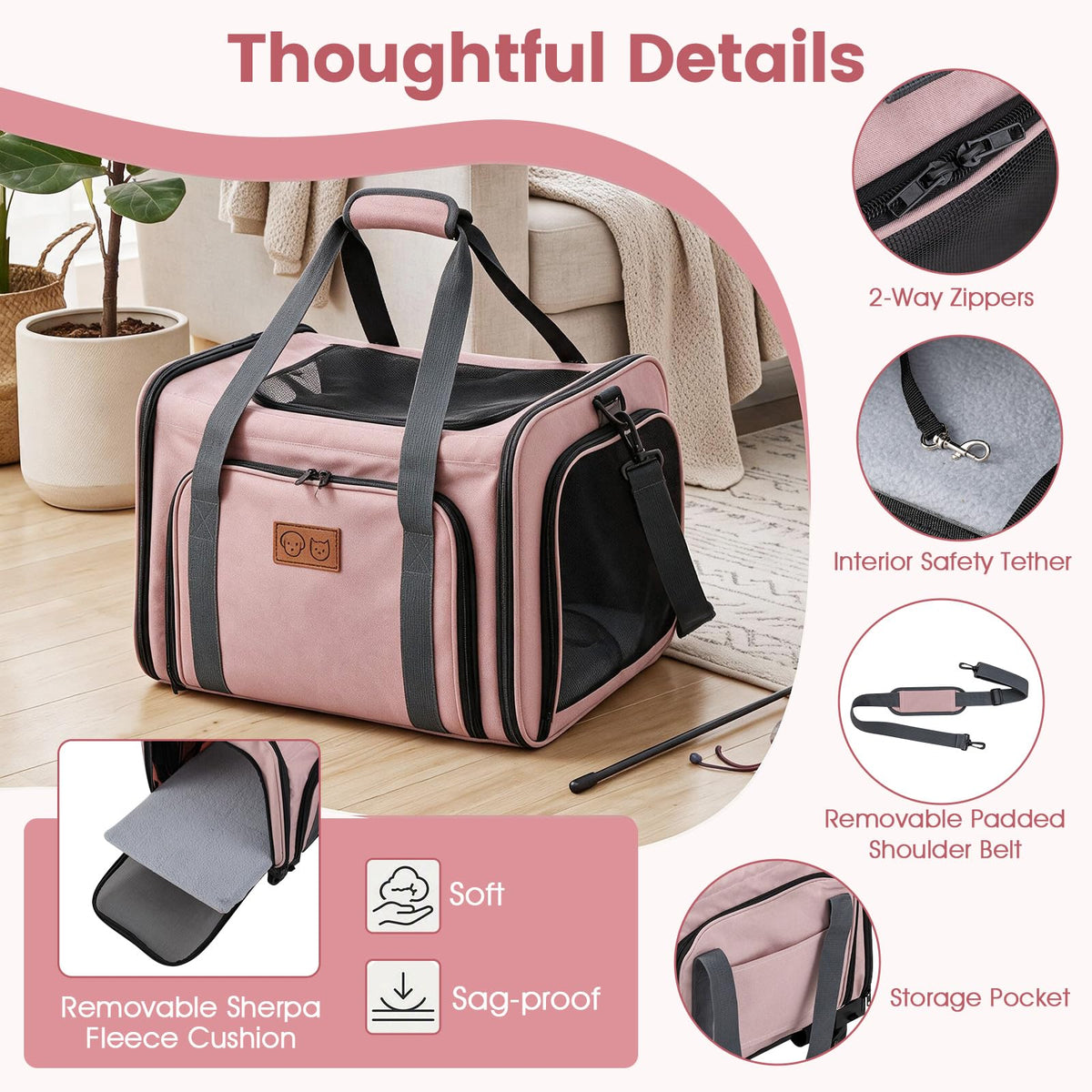 Rolling Cat Carrier with Wheels and Telescopic Handle