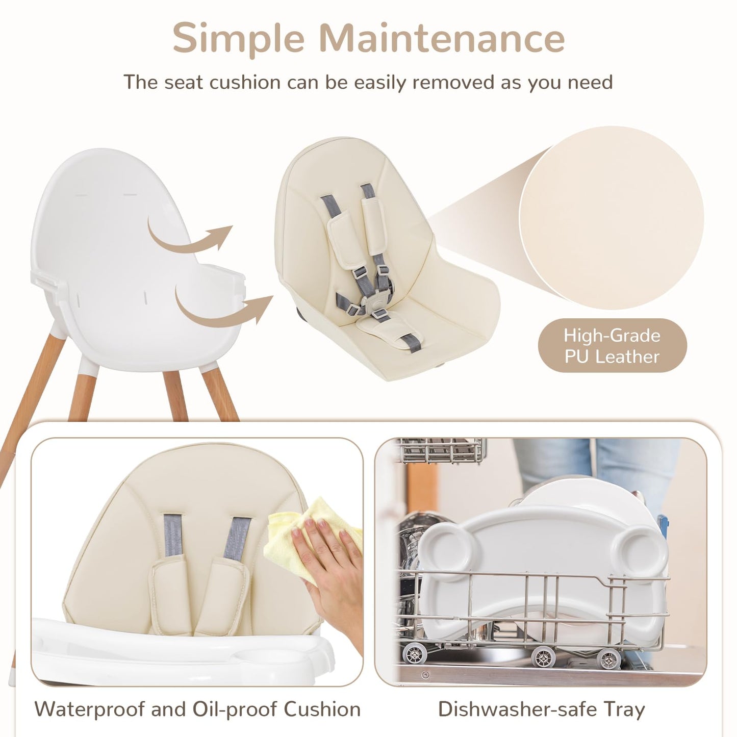 High Chair for Babies and Toddlers, Wooden Baby Highchair
